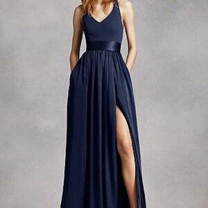 Halter Navy Gown - White by Vera Wang - Bridesmaid/Wedding Guest Dress
